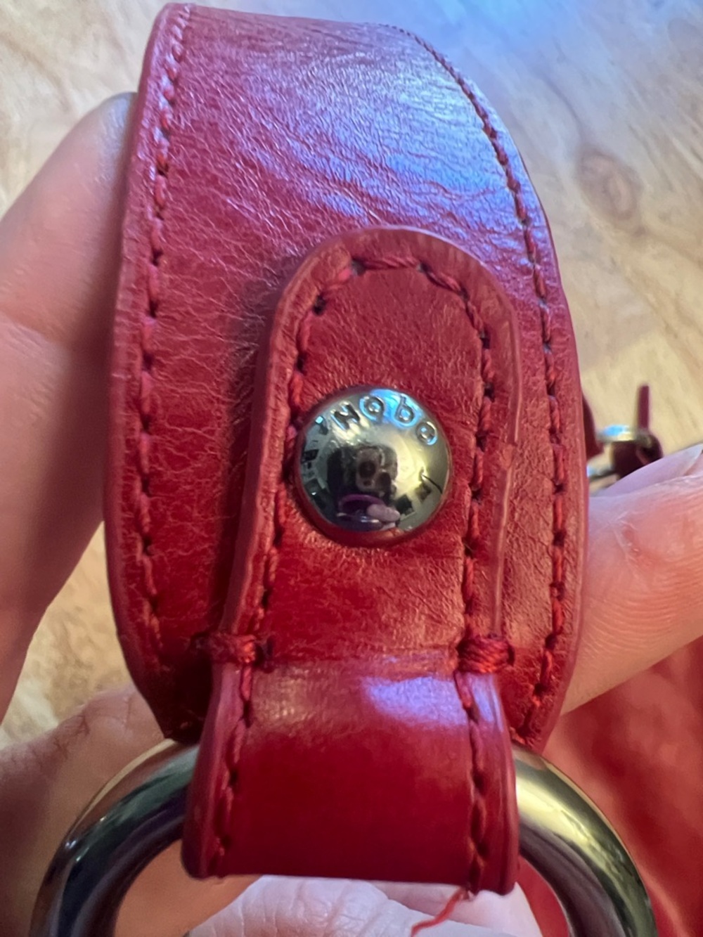 Vintage HOBO Red Leather Shoulder Bag with Side Zipper and Tassel - Picture 13 of 16